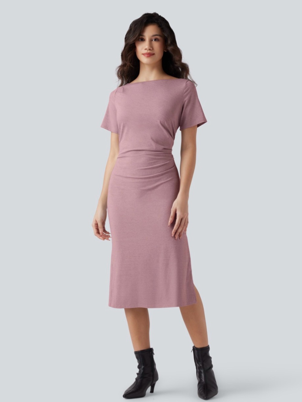 HALARA Dusty Rose Boatneck Midi Dress